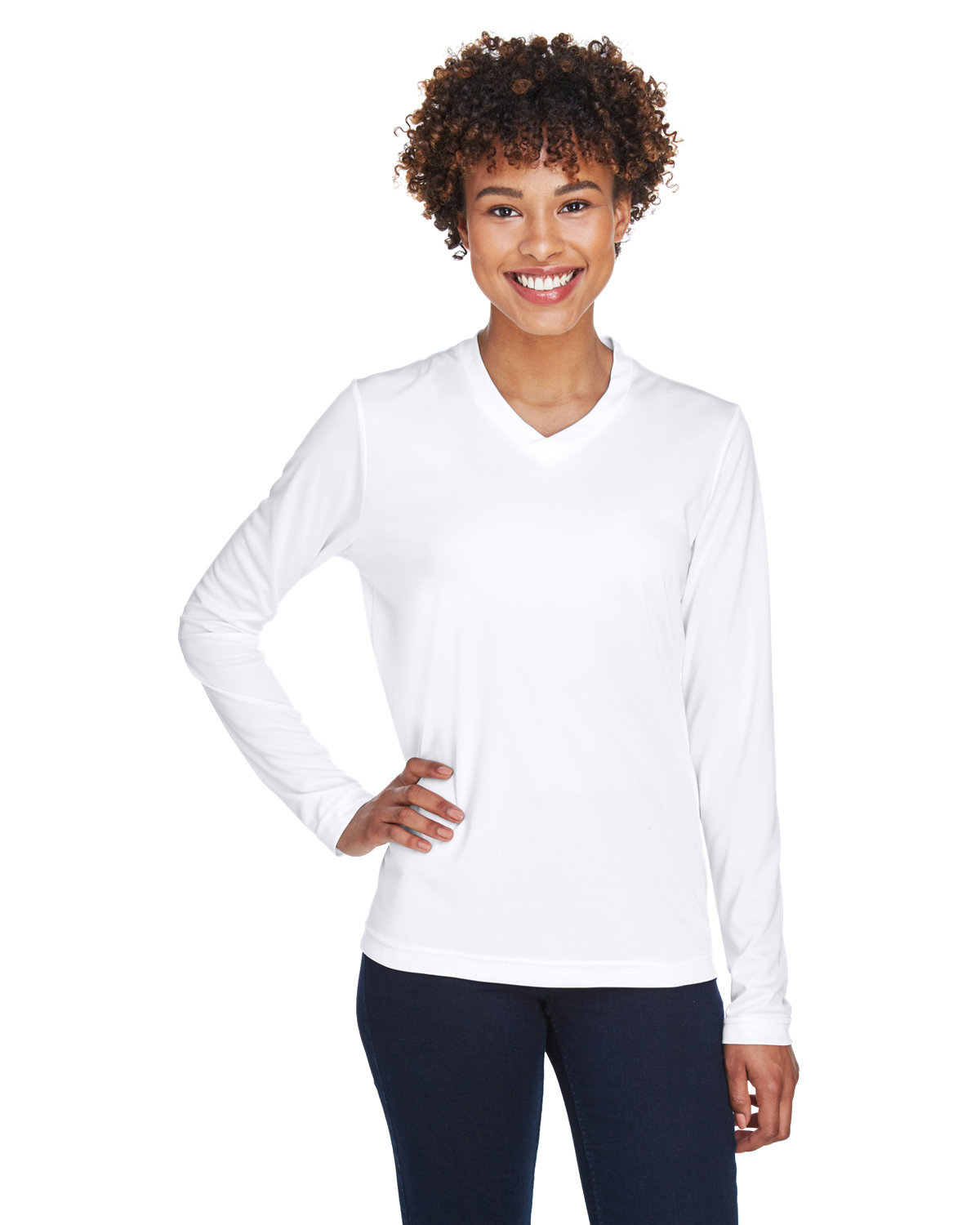 Team 365 Ladies' Zone Performance Long-Sleeve T-Shirt WHITE 