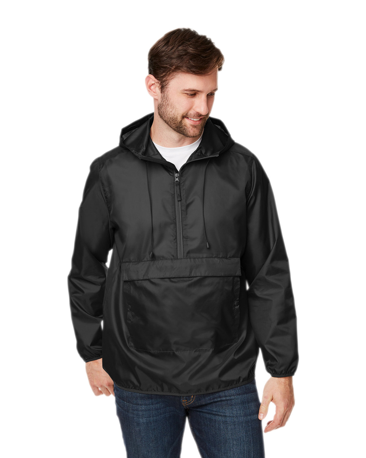 Team 365 Adult Zone Protect Packable Anorak Jacket BLACK 