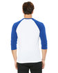 Bella + Canvas Unisex Three-Quarter Sleeve Baseball T-Shirt WHITE/ TR ROYAL ModelBack