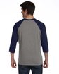 Bella + Canvas Unisex Three-Quarter Sleeve Baseball T-Shirt GREY/ NAVY TRB ModelBack