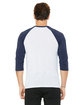 Bella + Canvas Unisex Three-Quarter Sleeve Baseball T-Shirt WHT FLK/ NVY TRB ModelBack
