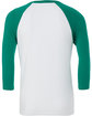 Bella + Canvas Unisex Three-Quarter Sleeve Baseball T-Shirt WHITE/ KELLY FlatBack