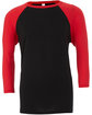 Bella + Canvas Unisex Three-Quarter Sleeve Baseball T-Shirt BLACK/ RED FlatFront