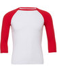 Bella + Canvas Unisex Three-Quarter Sleeve Baseball T-Shirt WHITE/ RED FlatFront