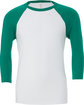 Bella + Canvas Unisex Three-Quarter Sleeve Baseball T-Shirt WHITE/ KELLY FlatFront