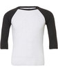 Bella + Canvas Unisex Three-Quarter Sleeve Baseball T-Shirt WHT FLK/ CHR TRB FlatFront