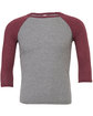 Bella + Canvas Unisex Three-Quarter Sleeve Baseball T-Shirt GRY/ MAROON TRB FlatFront