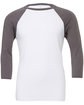 Bella + Canvas Unisex Three-Quarter Sleeve Baseball T-Shirt WHITE/ ASPHALT FlatFront