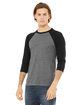 Bella + Canvas Unisex Three-Quarter Sleeve Baseball T-Shirt DEEP HTHR/ BLACK ModelQrt