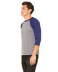 Bella + Canvas Unisex Three-Quarter Sleeve Baseball T-Shirt GREY/ NAVY TRB ModelSide