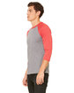 Bella + Canvas Unisex Three-Quarter Sleeve Baseball T-Shirt GRY/ L RD TRBLND ModelSide