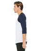 Bella + Canvas Unisex Three-Quarter Sleeve Baseball T-Shirt WHT FLK/ NVY TRB ModelSide