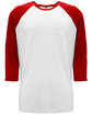 Next Level Apparel Unisex CVC Three-Quarter Sleeve Raglan Baseball T-Shirt RED/ WHITE FlatFront