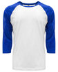 Next Level Apparel Unisex CVC Three-Quarter Sleeve Raglan Baseball T-Shirt ROYAL/ WHITE FlatFront