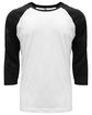 Next Level Apparel Unisex CVC Three-Quarter Sleeve Raglan Baseball T-Shirt BLACK/ WHITE FlatFront