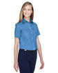 Devon & Jones Ladies' Crown Collection Solid Broadcloth Short-Sleeve Woven Shirt FRENCH BLUE ModelQrt