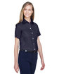Devon & Jones Ladies' Crown Collection Solid Broadcloth Short-Sleeve Woven Shirt NAVY ModelQrt