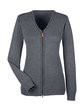 Devon & Jones Ladies' Manchester Fully-Fashioned Full-Zip Cardigan Sweater DK GREY HTH/ BLK OFFront