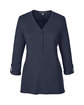 Devon & Jones Ladies' Perfect Fit™ Y-Placket Convertible Sleeve Knit Top NAVY OFFront
