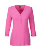 Devon & Jones Ladies' Perfect Fit™ Y-Placket Convertible Sleeve Knit Top CHARITY PINK OFFront