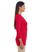Devon & Jones Ladies' Perfect Fit™ Y-Placket Convertible Sleeve Knit Top RED ModelSide