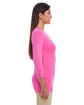 Devon & Jones Ladies' Perfect Fit™ Y-Placket Convertible Sleeve Knit Top CHARITY PINK ModelSide