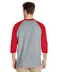 Gildan Adult Heavy Cotton™ 3/4-Raglan Sleeve T-Shirt SPORT GREY/ RED ModelBack