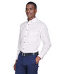 Harriton Men's Easy Blend™ Long-Sleeve Twill Shirt with Stain-Release WHITE ModelQrt
