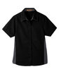 Harriton Ladies' Flash IL Colorblock Short Sleeve Shirt BLACK/ DK CHARCL FlatFront