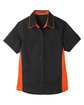 Harriton Ladies' Flash IL Colorblock Short Sleeve Shirt BLACK/ TM ORANGE FlatFront