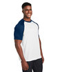 Team 365 Unisex Zone Colorblock Raglan T-Shirt WHT/ SP DK NV HT ModelQrt